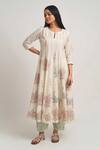 Buy_Barahmasi_Off White Cotton Hand Block Printed Floral Round Neck Kado Anarkali And Pant Set_at_Aza_Fashions