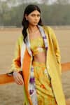 Raasa_Yellow Modal Print Color Helix Shawl Lapel Reversible Trench Coat  _Online_at_Aza_Fashions