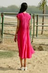 Shop_Raasa_Pink Cotton Muslin Solid V Neck Front Tie Up Midi Dress  _at_Aza_Fashions