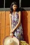Raasa_Purple Modal Print Gardenia Halter Neck Dress  _Online_at_Aza_Fashions