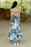 Shop_Raasa_Blue Cotton Muslin Print Tropical Round Neck Tiered Midi Dress  _at_Aza_Fashions