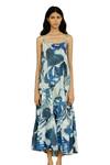 Raasa_Blue Cotton Muslin Print Tropical Round Neck Tiered Midi Dress  _Online_at_Aza_Fashions