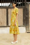 Buy_Raasa_Yellow Modal Print Fleur V Neck Midi Dress  _Online_at_Aza_Fashions