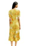 Shop_Raasa_Yellow Modal Print Fleur V Neck Midi Dress  _Online_at_Aza_Fashions