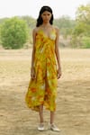 Buy_Raasa_Yellow Modal Print Floral Halter Neck Midi Dress  _at_Aza_Fashions