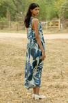 Shop_Raasa_Blue Modal Print Fleur Park Halter Neck Midi Dress  _at_Aza_Fashions