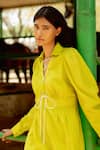 Raasa_Green Cotton Muslin Solid Collar Neck Lace Tie Up Midi Dress  _Online_at_Aza_Fashions