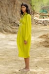 Shop_Raasa_Green Cotton Muslin Solid Collar Neck Lace Tie Up Midi Dress  _Online_at_Aza_Fashions