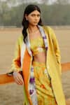 Raasa_Yellow Modal Print Color Bloom Reversible Trench Coat Skirt Set  _Online_at_Aza_Fashions