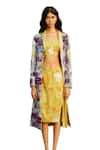 Buy_Raasa_Yellow Modal Print Color Bloom Reversible Trench Coat Skirt Set  _Online_at_Aza_Fashions