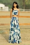 Buy_Raasa_Blue D90 Print Foliage Square Neck Crop Top With Skirt  _at_Aza_Fashions