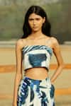 Raasa_Blue D90 Print Foliage Square Neck Crop Top With Skirt  _Online_at_Aza_Fashions