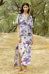 Buy_Raasa_Purple Modal Satin Print Dawn Bloom Cuban Collar Shirt With Skirt _at_Aza_Fashions