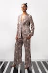 Nautanky_Grey Natural Crepe Paradise Notched Lapel Blazer And Pant Co-ord Set  _at_Aza_Fashions