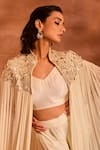 Divya Aggarwal_Ivory Cape And Pant Georgette Embellished Cape Stand Collar Alicia & Set _at_Aza_Fashions