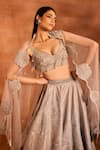 Shop_Divya Aggarwal_Silver Lehenga And Blouse Metallic Chanderi Embellished Floral Aria Set _Online_at_Aza_Fashions