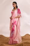 Shop_Divya Aggarwal_Pink Blouse Sheeted Sequin Printed Floral V Neck Fiona Pre-draped Saree With _at_Aza_Fashions