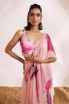 Shop_Divya Aggarwal_Pink Blouse Sheeted Sequin Printed Floral V Neck Fiona Pre-draped Saree With _Online_at_Aza_Fashions