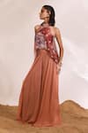 Divya Aggarwal_Orange Top Chiffon Printed Halter Neck Freya And Flared Pant Set _at_Aza_Fashions