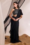 Buy_Divya Aggarwal_Black Blouse Chanderi Silk Embellished Round Hailey Pre-draped Saree With _at_Aza_Fashions