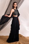 Shop_Divya Aggarwal_Black Blouse Chanderi Silk Embellished Round Hailey Pre-draped Saree With _at_Aza_Fashions