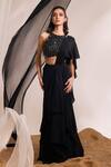 Divya Aggarwal_Black Blouse Chanderi Silk Embellished Round Hailey Pre-draped Saree With _Online_at_Aza_Fashions