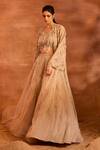 Divya Aggarwal_Beige Metallic Chanderi Embellished Tassel Blouse V Idalia Cape And Lehenga Set _Online_at_Aza_Fashions