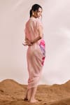 Shop_Divya Aggarwal_Pink Kaftan Chiffon Printed Abstract Floral V Neck Isadora Ruched _at_Aza_Fashions