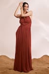 Buy_Divya Aggarwal_Orange Crinkle Chiffon Solid Halter Neck Luna Backless Draped Dress _Online_at_Aza_Fashions