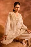 Divya Aggarwal_Ivory Chanderi Silk Embellished Phoenix V Neck Orion Kaftan And Dhoti Pant Set _at_Aza_Fashions