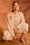 Buy_Divya Aggarwal_Ivory Chanderi Silk Embellished Phoenix V Neck Orion Kaftan And Dhoti Pant Set 