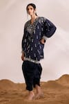 Buy_Divya Aggarwal_Blue Chanderi Silk Embellished Phoenix V Neck Orion Kaftan With Dhoti Pant _at_Aza_Fashions