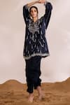 Shop_Divya Aggarwal_Blue Chanderi Silk Embellished Phoenix V Neck Orion Kaftan With Dhoti Pant _Online_at_Aza_Fashions