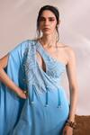 Divya Aggarwal_Sky Blue Tunic Georgette Embroidered Floral One Talia And Pant Set _at_Aza_Fashions