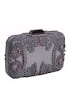 Buy_JASBIR GILL_Silver Bead Hand Embroidered Box Clutch _at_Aza_Fashions