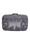 Shop_JASBIR GILL_Silver Bead Hand Embroidered Box Clutch _at_Aza_Fashions