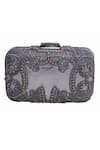 JASBIR GILL_Silver Bead Hand Embroidered Box Clutch _Online_at_Aza_Fashions