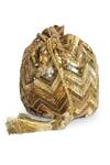 Shop_JASBIR GILL_Gold Hand Embroidery Chevron Potli Bag _at_Aza_Fashions