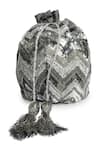 Shop_JASBIR GILL_Silver Hand Embroidery Chevron Sequin Potli Bag _at_Aza_Fashions