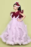 Shop_Banana Bee_Purple Net Lining Cotton Embellished Ruffled Gown With Hair Pin_Online_at_Aza_Fashions