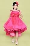 Banana Bee_Pink Tafetta Rosette Embellished Gown With Hair_at_Aza_Fashions