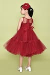 Shop_Banana Bee_Maroon Net Lining Cotton Embellished Ruffle Pleated Dress With Hair Pin_at_Aza_Fashions
