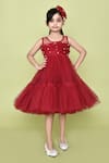 Banana Bee_Maroon Net Lining Cotton Embellished Ruffle Pleated Dress With Hair Pin_Online_at_Aza_Fashions