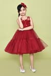 Buy_Banana Bee_Maroon Net Lining Cotton Embellished Ruffle Pleated Dress With Hair Pin_Online_at_Aza_Fashions