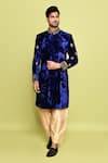 Buy_Arihant Rai Sinha_Blue Velvet, Silk Sequins Embroidered Sleeve Sherwani With Pant _at_Aza_Fashions