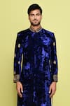 Buy_Arihant Rai Sinha_Blue Velvet, Silk Sequins Embroidered Sleeve Sherwani With Pant _Online_at_Aza_Fashions