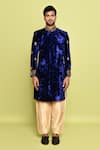 Shop_Arihant Rai Sinha_Blue Velvet, Silk Sequins Embroidered Sleeve Sherwani With Pant _Online_at_Aza_Fashions