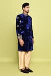 Arihant Rai Sinha_Blue Velvet, Silk Sequins Embroidered Sleeve Sherwani With Pant _at_Aza_Fashions