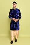 Buy_Arihant Rai Sinha_Blue Velvet, Silk Sequins Embroidered Sleeve Sherwani With Pant 