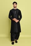 Buy_Arihant Rai Sinha_Black Silk Sequins, Embroidery Collar Kurta With Pant _at_Aza_Fashions